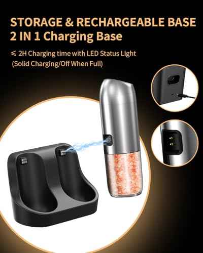 Gravity Electric Salt and Pepper Grinder Set with Rechargeable Base (2 Count)