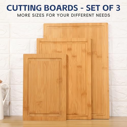 3 piece Bamboo Cutting Boards for Kitchen (3 Count)