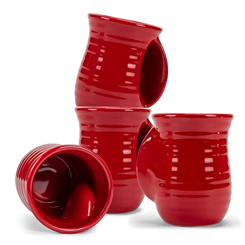 Ribbed 14 ounce Ceramic Stoneware Handwarmer Mugs Set of 4 (4 Count)