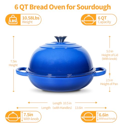 6QT Enameled Cast Iron Dutch Oven For Sourdough Bread Baking