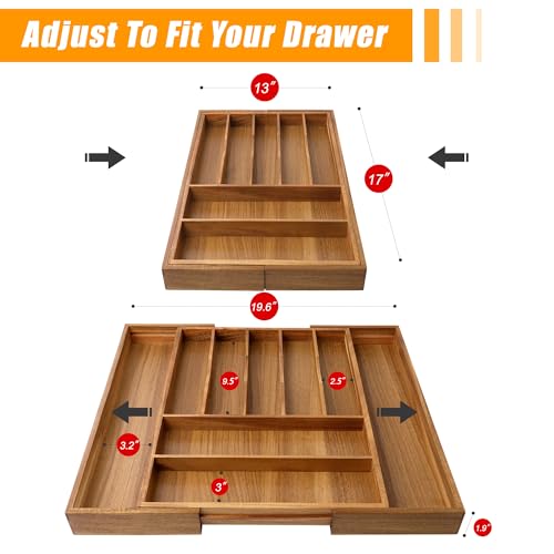 Large Premium Acacia Wood Silverware Organizer