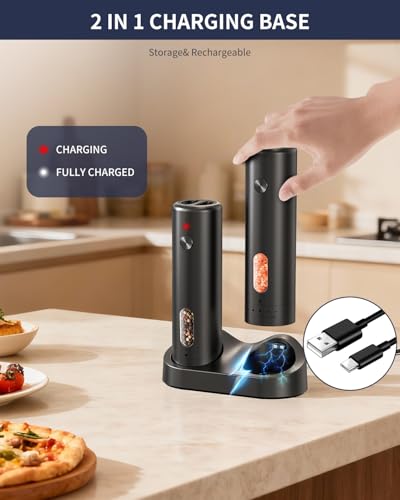 Rechargeable Electric Salt and Pepper Grinder Set with Charging Base (2 Count)