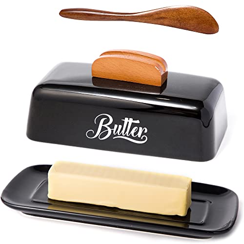 Black Butter Dish with Lid and Knife