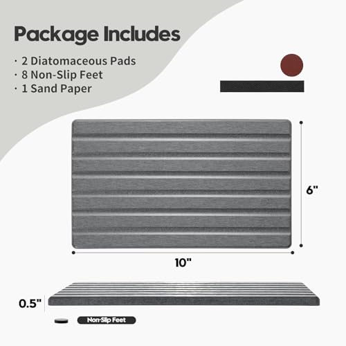 2PCS Water Absorbing Stone Drying Tray Mat for Bathroom Sink & Kitchen Counter Organizer (2 Count)