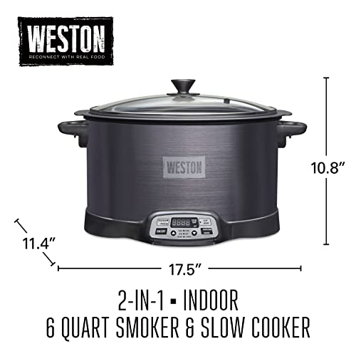 BRANDS 2-in-1 Indoor Electric Smoker & Programmable Slow Cooker, 6 Quart, With 3-Tier Smoking Rack for Meat, Cheese and More, Dishwasher Safe Crock, Temperature Probe, Black (03-2500-W)