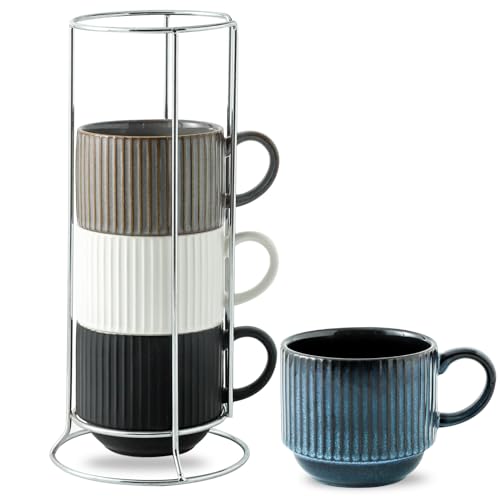 Coffee Mug Set of 4 with Holder