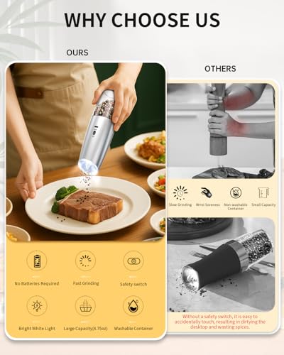 Rechargeable Gravity Electric Salt and Pepper Grinder Set (2 Count)