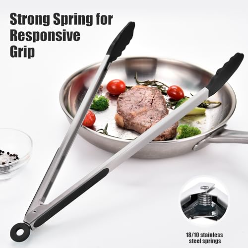Kitchen Tongs with Silicone Tips for Cooking Serving