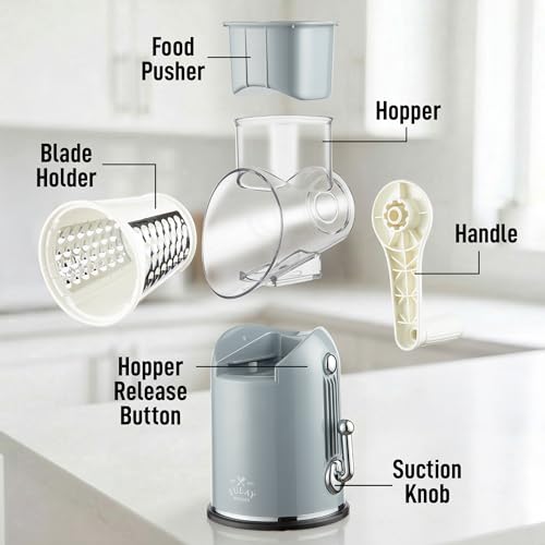 Rotary Cheese Grater Manual Hand Crank 5 Blade Shredder