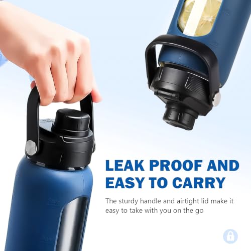 32 oz Glass Water Bottle with Straw and 2 Lids