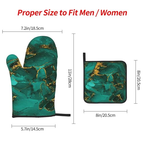 Turquoise Marble Oven Mitts and Pot Holders Sets of 3 Kitchen Decor (3 Count)