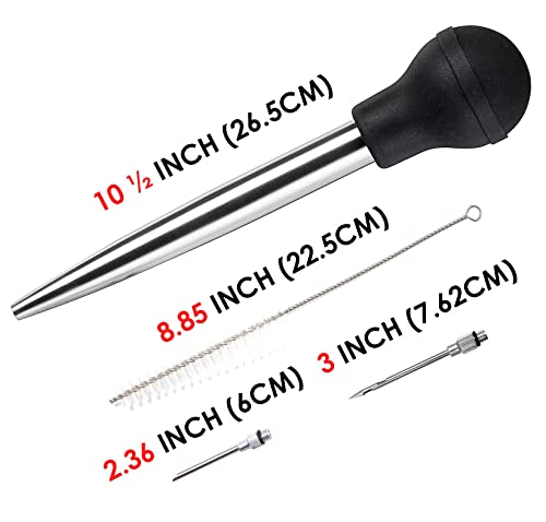 Stainless Steel Turkey Baster Commercial Grade Quality Rubber Bulb Including 2 Marinade Injector Needles and Brush for Easy Clean Up