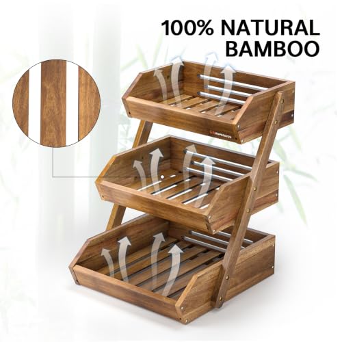 3 Tier Acacia Wood Fruit Basket for Kitchen