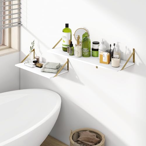 48W x 12D Deep Floating Shelves Set of 2 White & Gold (2 Count)