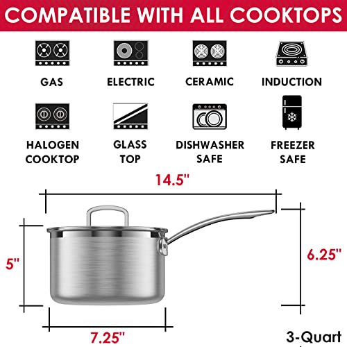 Tri Ply Stainless Steel Sauce Pan with Lid