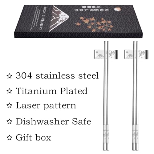 Metal Chopsticks Reusable 2 Pairs Titanium Plated 18 (2 Count)