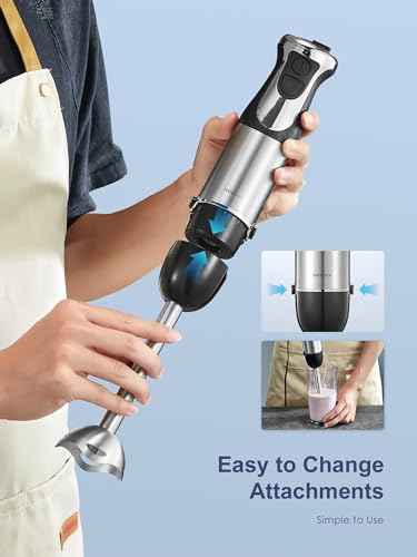 5-in-1 Hand Immersion Blender 1000W Handheld, Copper Motor Stainless Steel Blade Stick Blender, Mixing Beaker, Food Processor, Whisk, Milk Frother, for Smoothies Puree Baby Food (Black1)