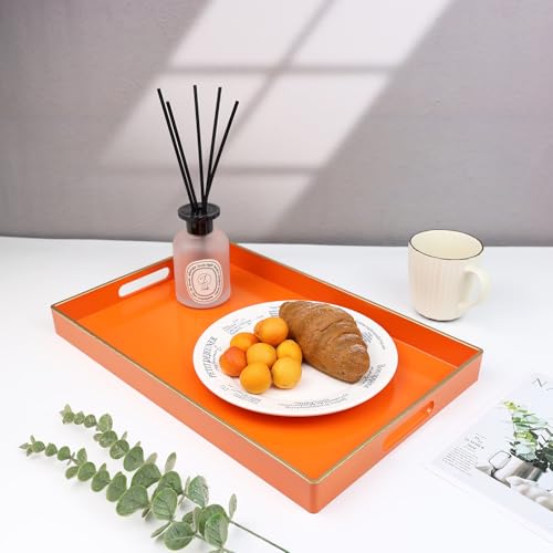 Orange Decorative Serving Tray with Handles