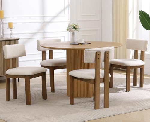 Linen Dining Chairs Set of 4 Modern Farmhouse Kitchen Chairs with Open Slat Back Upholstered Wood Side Chairs for Dining Room (4 Count)