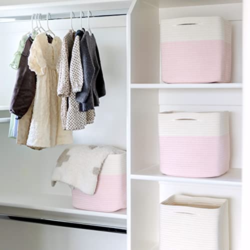 13 Inch Cube Storage Bins Cotton Rope Woven Baskets for Organizing 3 (3 Count)