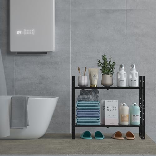 Expandable Shoe Rack Stackable Metal Pantry Storage Shelves Stand Adjustable Height Cabinet Shelf Organizer Racks Spice Shelving (3 Count)