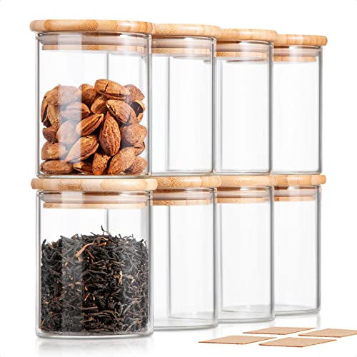 12 Oz Glass Jars with Bamboo Lid 3mm Thick Upgrade Clear (8 Count)
