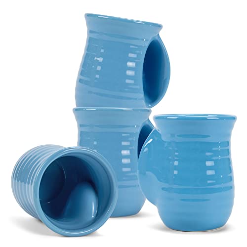 Ribbed 14 ounce Ceramic Stoneware Handwarmer Mugs Set of 4 (4 Count)