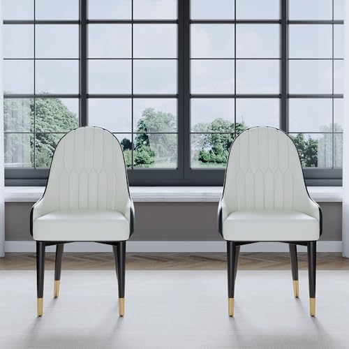 Black White Dining Chairs Set of 2 with High Backs Mid Century Modern Kitchen Dining Room Chairs PU Faux Leather Upholstered Large Padded Accent Chair with Legs (2 Count)