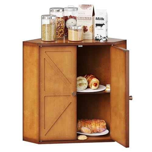 Corner Bread Box for Kitchen Counter Double Layer Bamboo Bread Storage Container Large Capacity Bread Storage Bin Farmhouse Breadbox Organizer