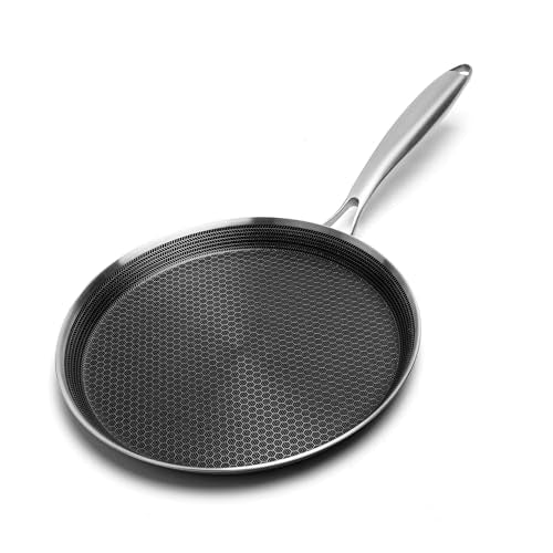 Nonstick Crepe Pan 11inch Stainless Steel Crepe Pan Honeycomb Coating Flat Skillet Tawa Dosa Tortilla Pan