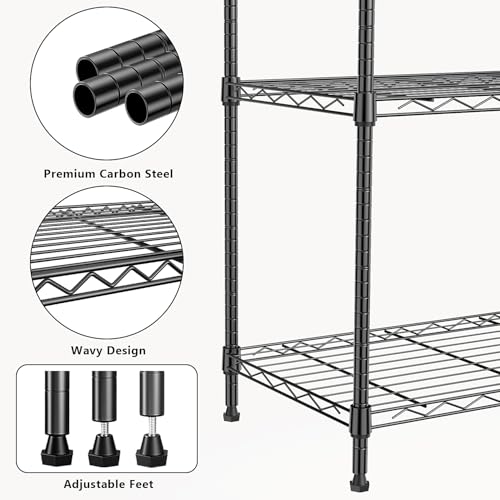 1000 lbs 4Tier Shelf Metal Storage Shelves Wire Rack Closet Organizers for Garage Kitchen Bathroom Laundry Black 13.7" D x 29.5" W x 47.2" H (4 Count)