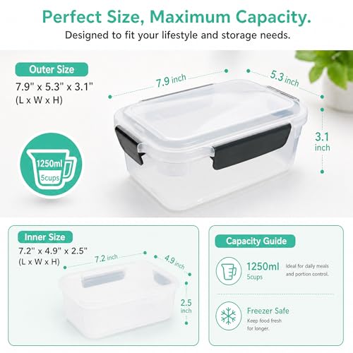 5cup Plastic Food Storage Containers With Lids For Lunch Meal Prep