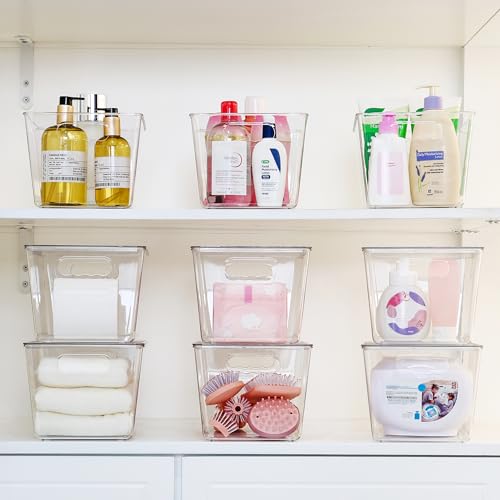 8 Pack Clear Stackable Storage Bins with Lids and Handles (8 Count)