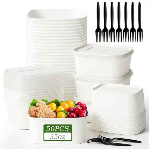 50 Pack 35oz Disposable Meal Prep Containers with Lids & Forks (50 Count)