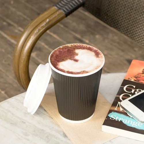 12 oz Ripple Insulated Coffee Cup [500 Count] Black Disposable Paper Hot Cup