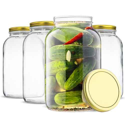 1 Gallon Glass Large Mason Jar Wide Mouth with Metal Airtight Lids (4 Count)