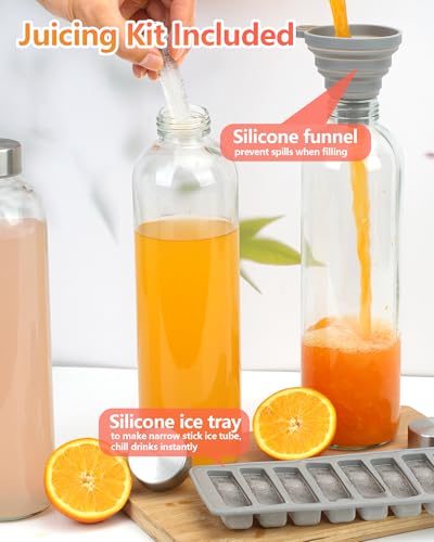 Clear Glass Water Bottles with Stainless Steel Lids 32 oz (3 Count)