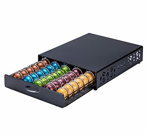 Nespresso Pod Holder Vertuo pod Storage Drawer Black Metal Coffee Pod Holder for Vertuoline Capsule Orgainzer 50 Pods