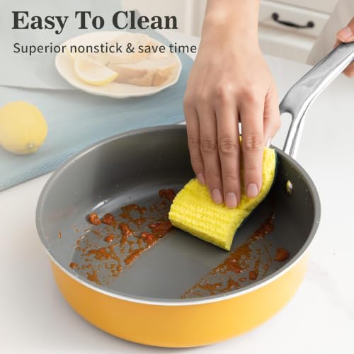 10-in-1 Yellow Ceramic Nonstick Deep Saute Pan Set With Steamer & Lid, 4QT