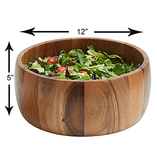 Woodard & Charles Acaica Wood 12" x 5" Serving Bowl Set with Serving Hands (4 Count)