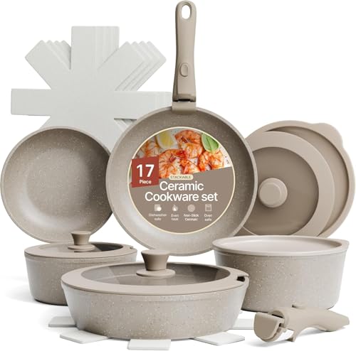 Bakken 17 Piece Ceramic Coated Aluminum Cookware Set (15 Count)