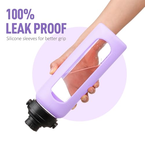 24oz Glass Water Bottle with Straw and 2 Lids