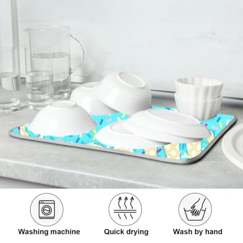 Teal Blue Ice Cream Dish Drying Mat for Kitchen Counter Absorbent Microfiber Drying Pad