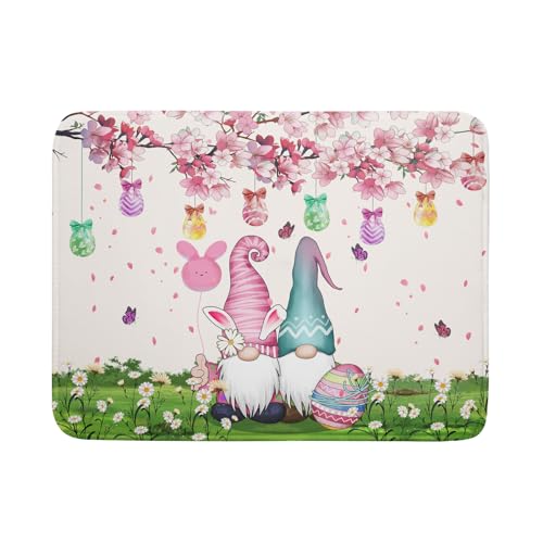 Easter Gnome Dish Drying Mat Floral Eggs Bunny Kitchen Drainer Mat 18x24 inch Absorbent Holiday Fast Dry Pad Protector for Counter Tabletop