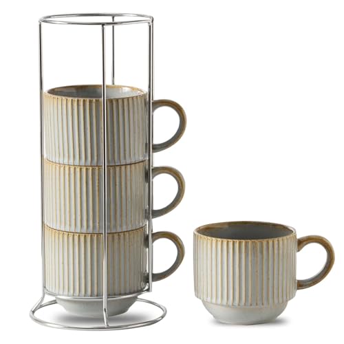 Coffee Mug Ceramic Set of 4 with Stand (4 Count)