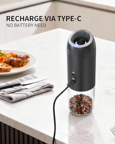 Gravity Electric Salt and Pepper Grinder Set Rechargeable Automatic Pepper Mills with External Adjustable Coarseness (2 Count)
