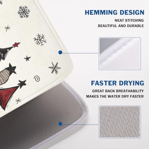 Winter Snowman Gnome Dish Drying Mat Xmas Tree Dishes Pad 18"x24" Microfiber Fast Dry Dish Drainer Rack Mats Kitchen Countertop Accessories