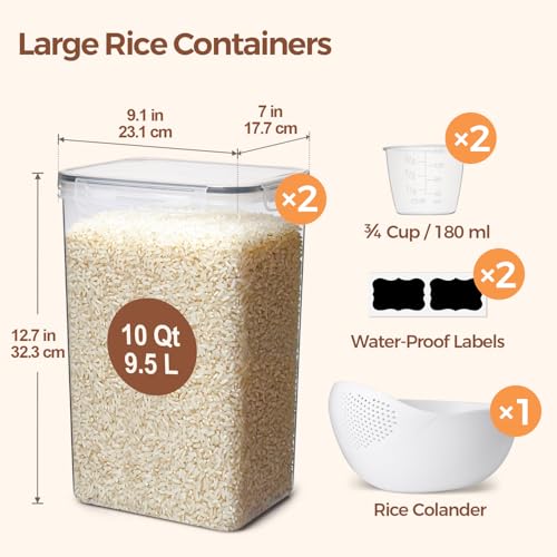 Airtight Rice Storage Container with Lid 10Qt 2Pack (2 Count)