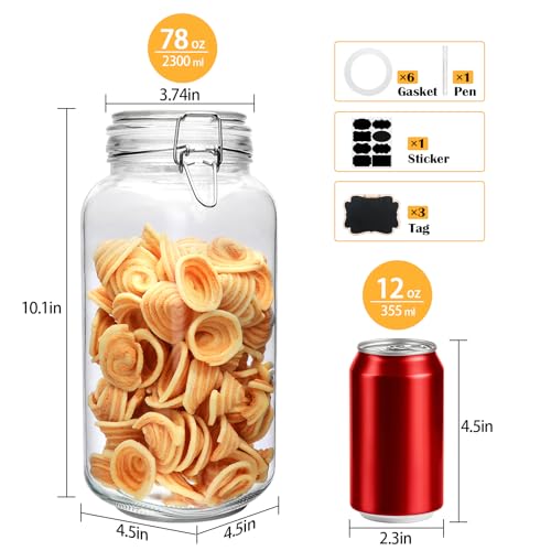 78oz Glass Storage Jars with Airtight Lids Set of 3