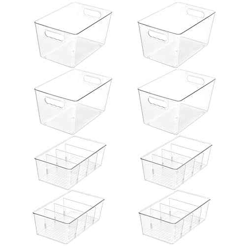 8 Pack Clear Storage Bins Set for Pantry Organizer (8 Count)